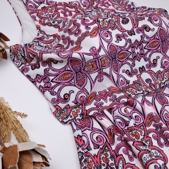 Vince Camuto Pink White Boho Print V-Back Dress Size 14 - Picture 8 of 14